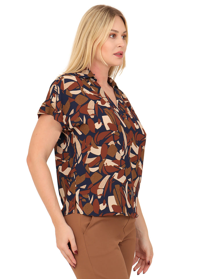 Blusa Cuello V, Manga Corta, Estampada