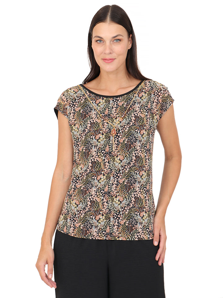 Blusa Cuello Redondo, Manga Corta, Estampada