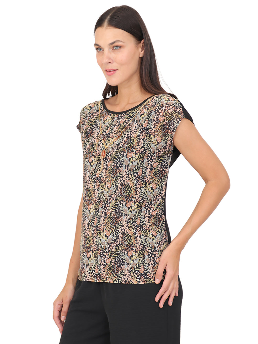 Blusa Cuello Redondo, Manga Corta, Estampada