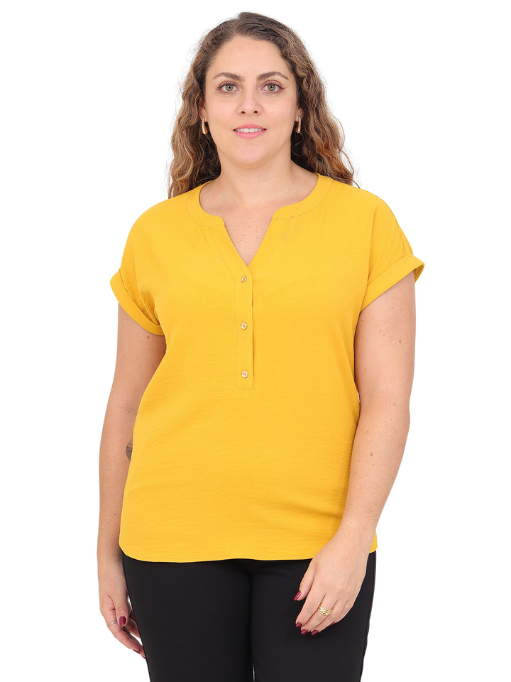 Blusa Cuello Redondo, Manga Corta, Lisa