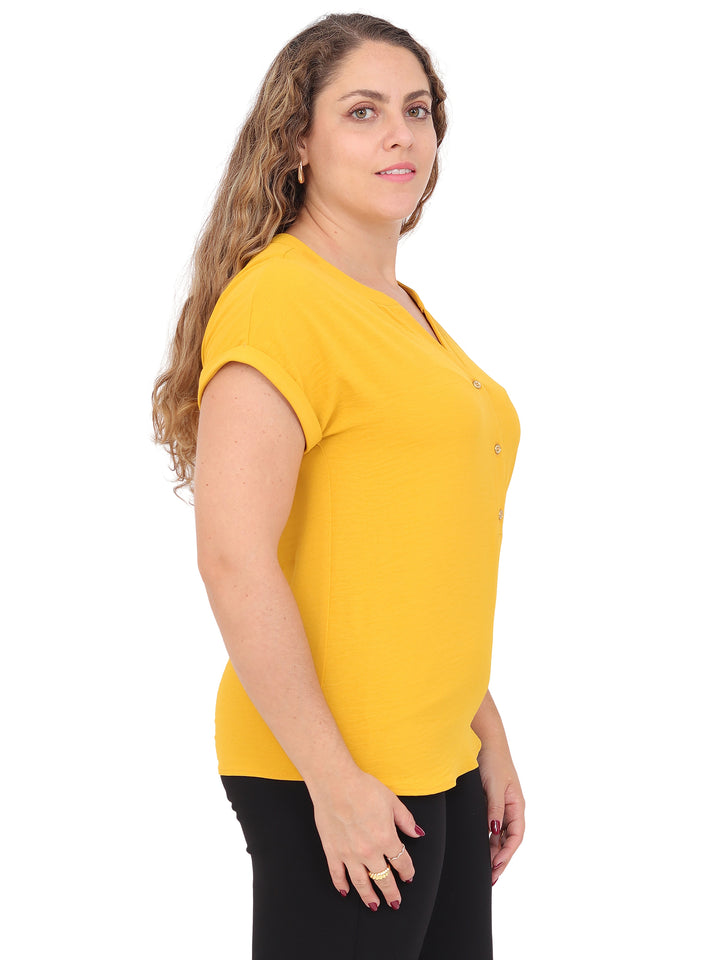 Blusa Cuello Redondo, Manga Corta, Lisa