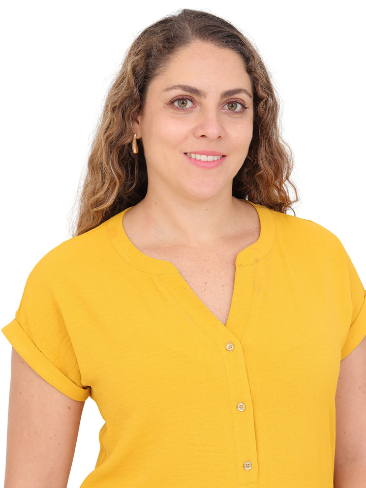 Blusa Cuello Redondo, Manga Corta, Lisa