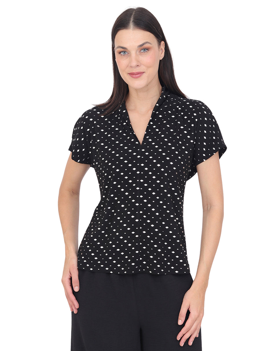 Blusa Cuello V, Manga Corta, Estampada