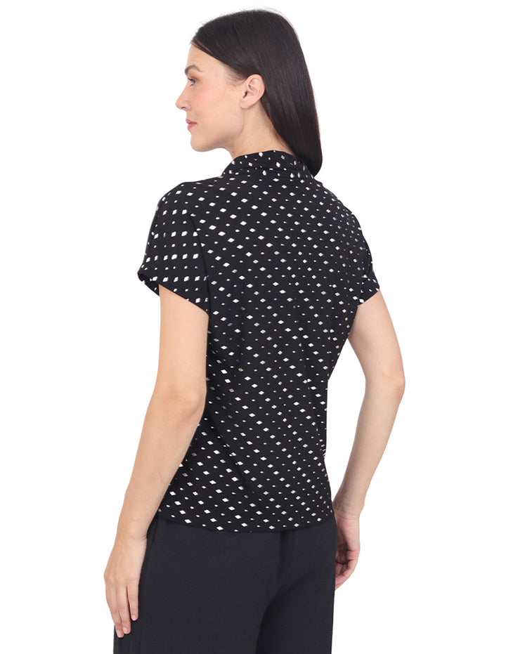 Blusa Cuello V, Manga Corta, Estampada