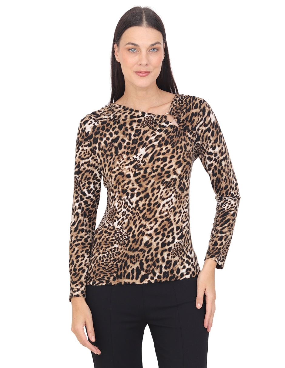 Blusa Cuello Redondo, Manga  Larga, Animal Print