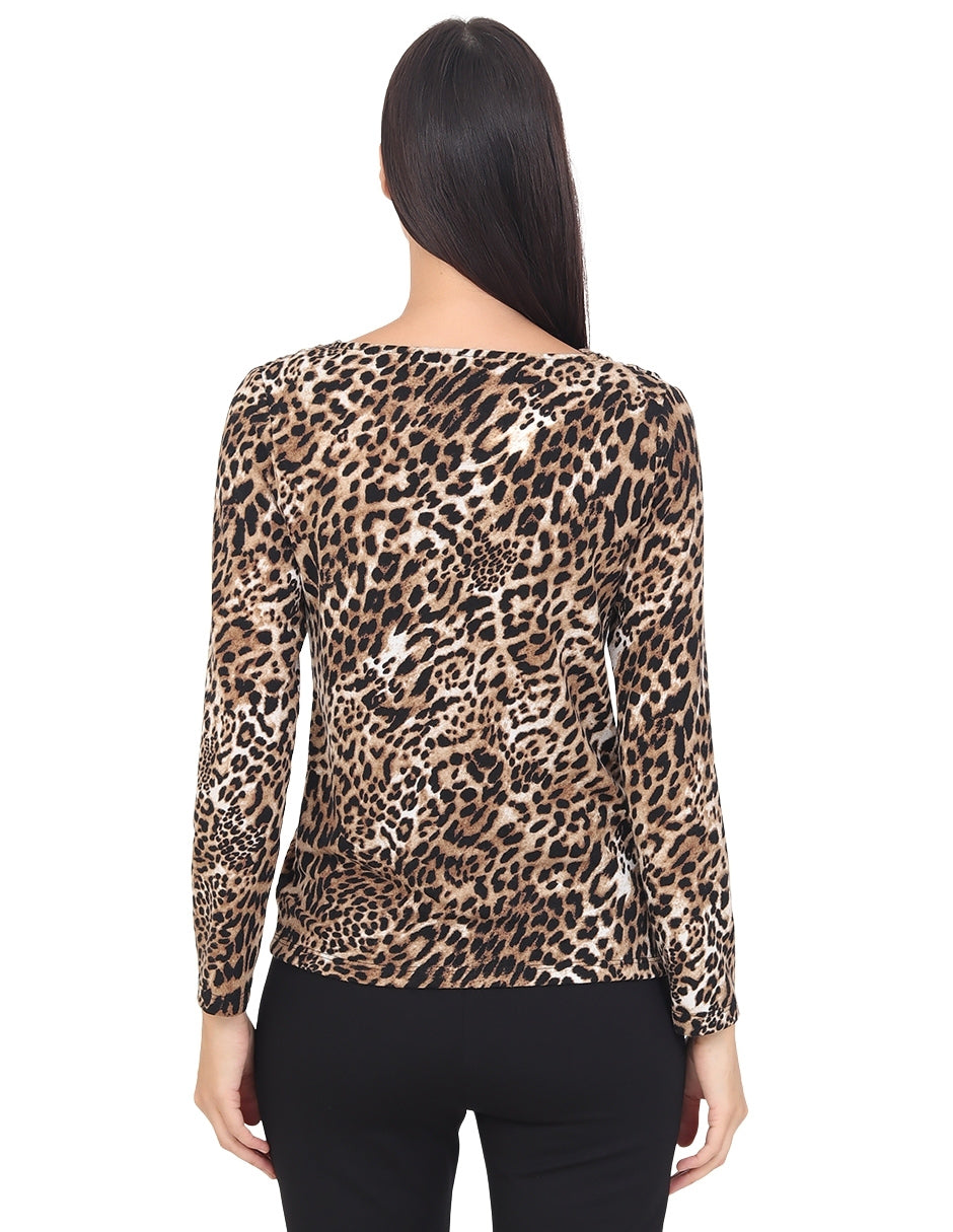 Blusa Cuello Redondo, Manga  Larga, Animal Print