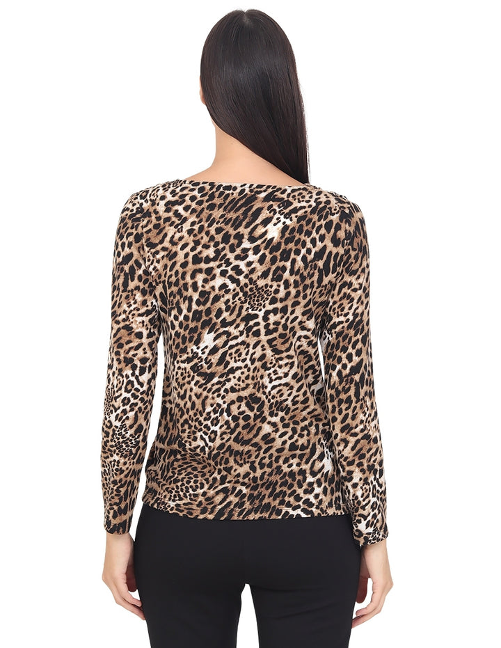 Blusa Cuello Redondo, Manga  Larga, Animal Print