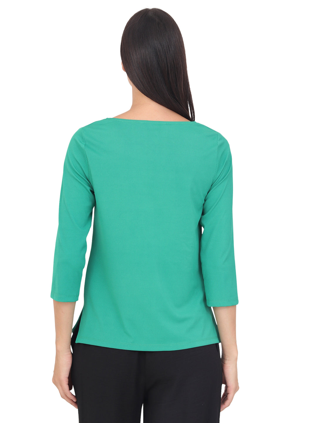 Blusa Cuello Redondo Con Aplicación, Manga 3/4
