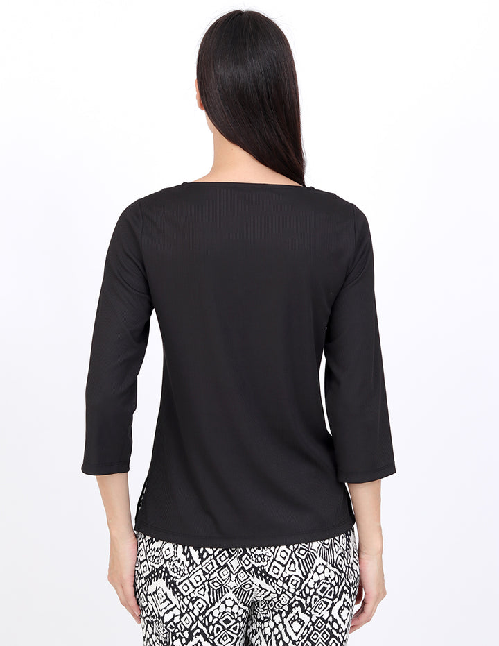 Blusa Cuello Redondo Con Aplicación, Manga 3/4