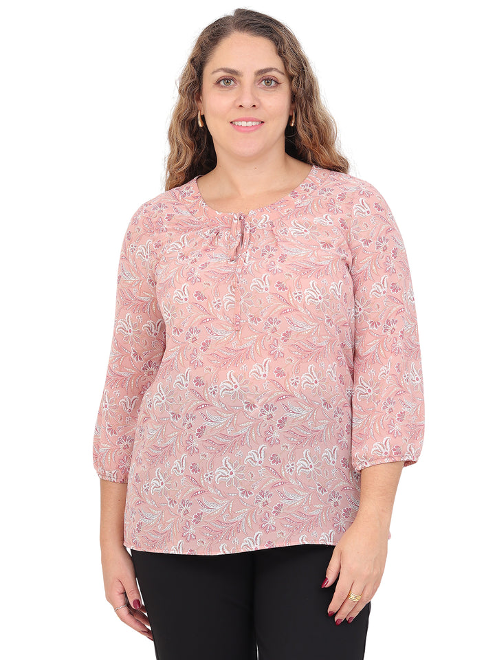 Blusa Cuello Redondo, Manga  3/4, Estampada