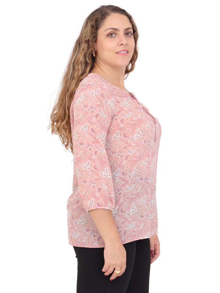 Blusa Cuello Redondo, Manga  3/4, Estampada