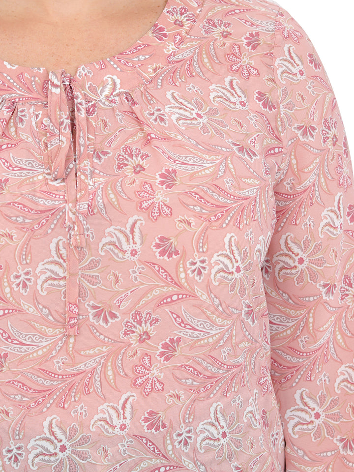 Blusa Cuello Redondo, Manga  3/4, Estampada