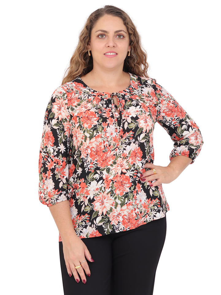 Blusa Cuello Redondo, Manga  3/4, Estampada