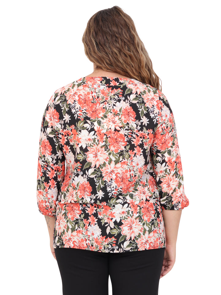 Blusa Cuello Redondo, Manga  3/4, Estampada