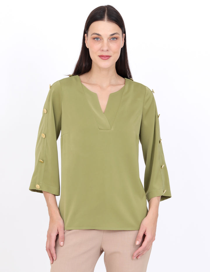 Blusa Cuello V, Manga 3/4 con Botones