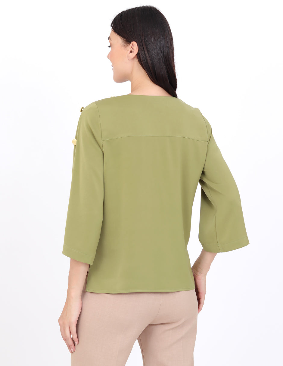Blusa Cuello V, Manga 3/4 con Botones