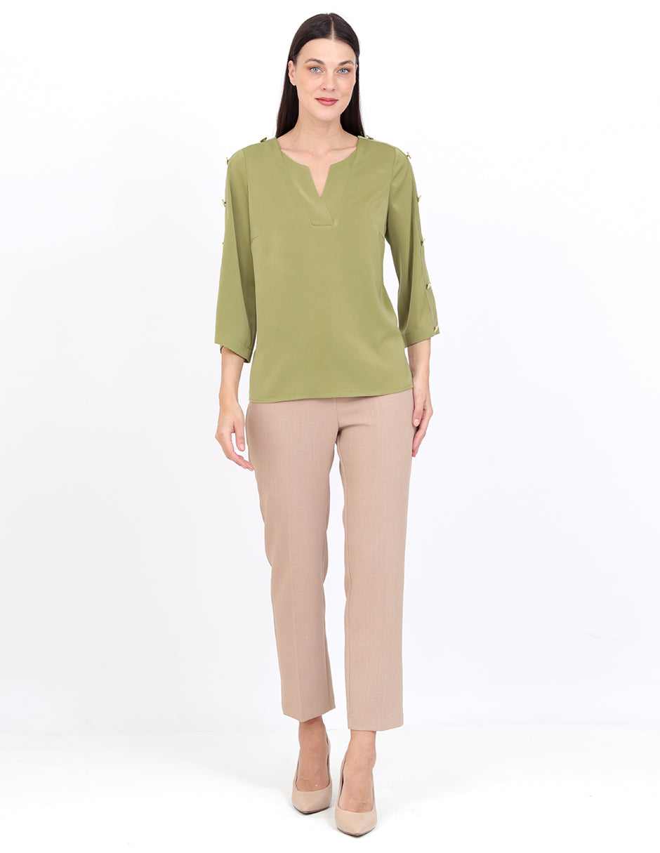 Blusa Cuello V, Manga 3/4 con Botones