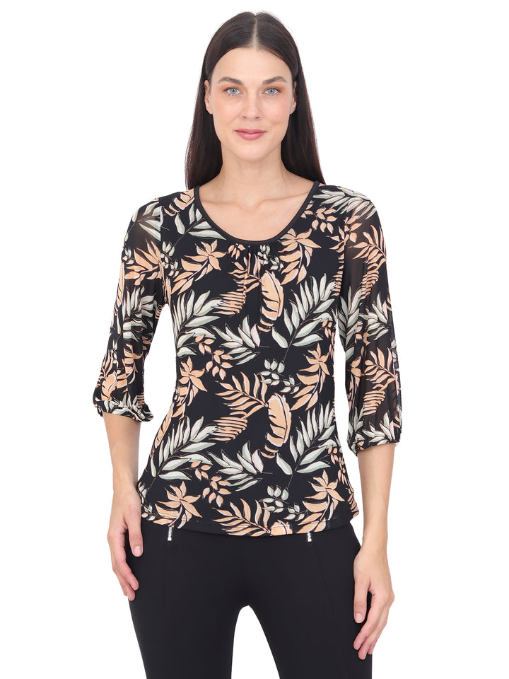 Blusa Cuello Redondo , Manga 3/4, Estampada