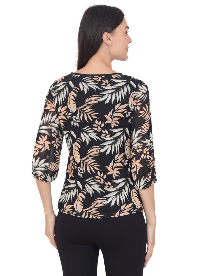 Blusa Cuello Redondo , Manga 3/4, Estampada