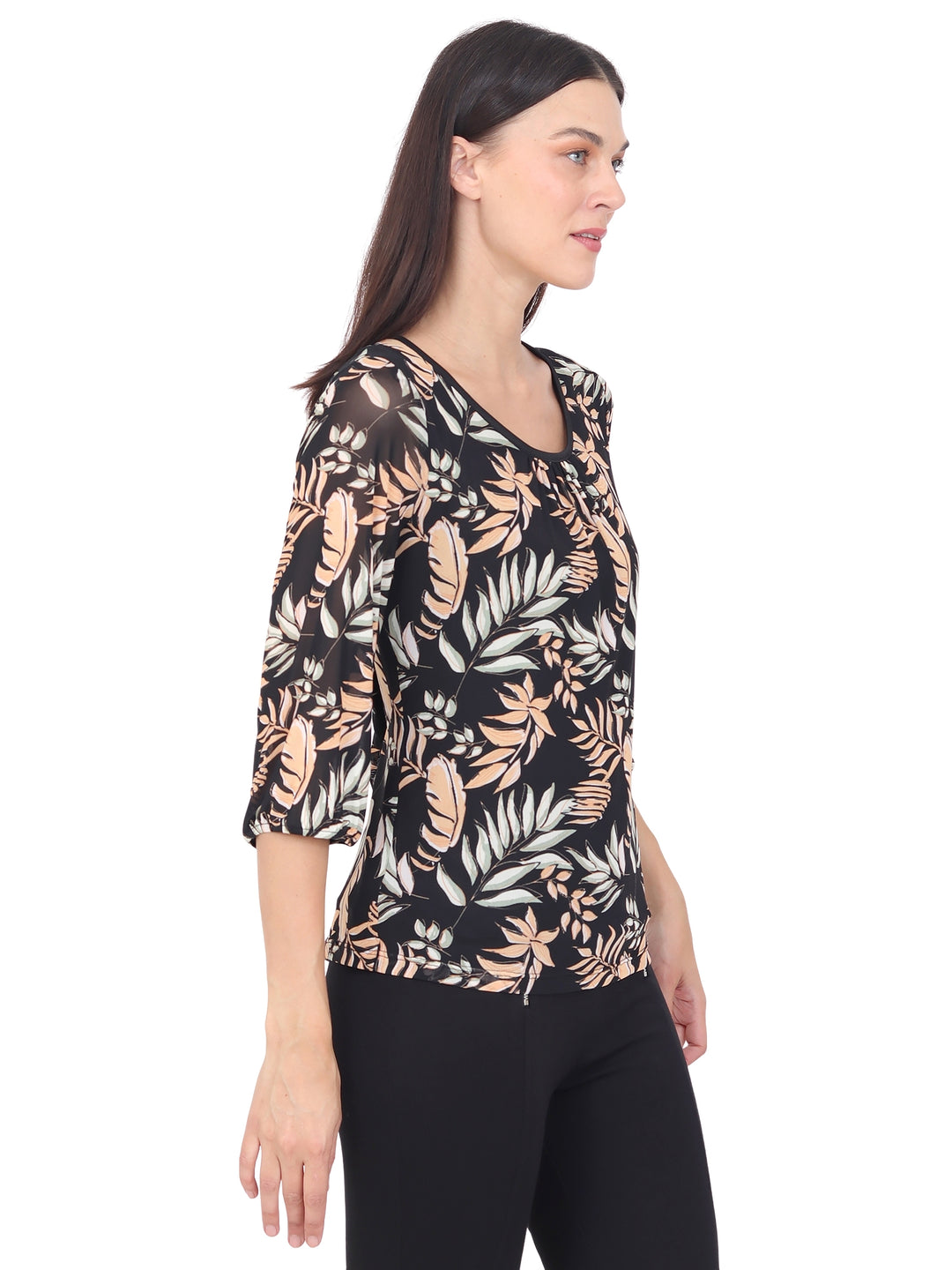 Blusa Cuello Redondo , Manga 3/4, Estampada