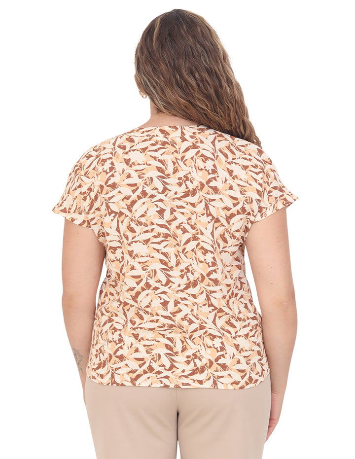 Blusa Cuello V, Manga Corta,Botones al Frente, Estampada