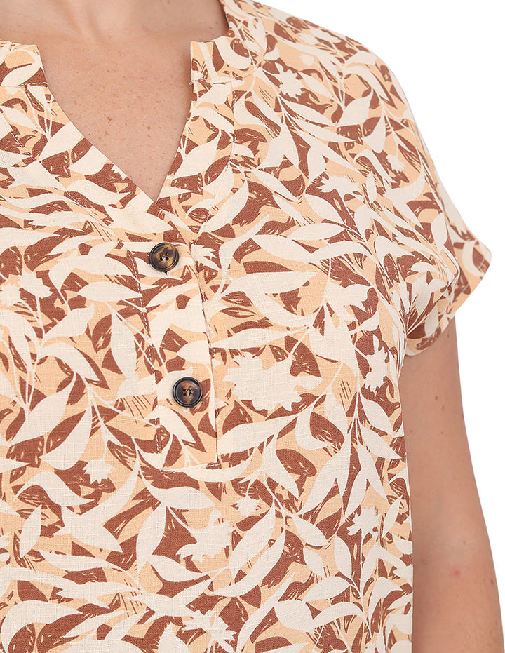 Blusa Cuello V, Manga Corta,Botones al Frente, Estampada