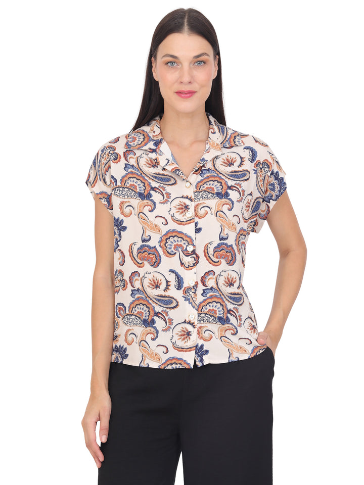 Blusa Camisera , Manga Corta. Estampada