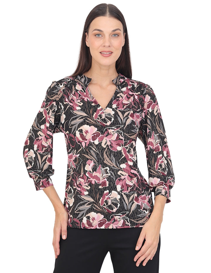 Blusa Cuello V, Manga  3/4, Estampada