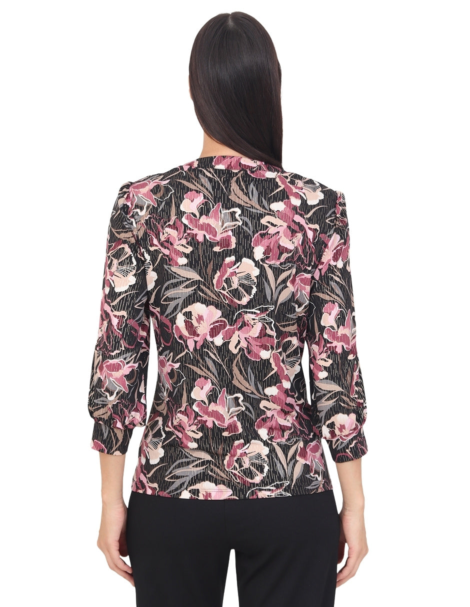 Blusa Cuello V, Manga  3/4, Estampada