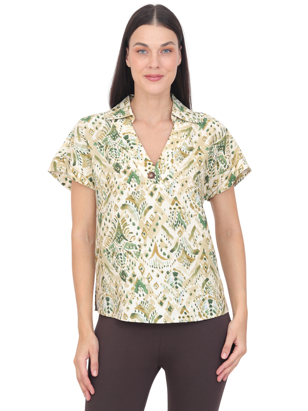 Blusa Cuello V, Manga Corta, Estampada