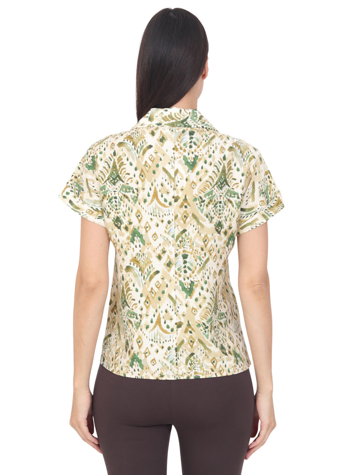 Blusa Cuello V, Manga Corta, Estampada