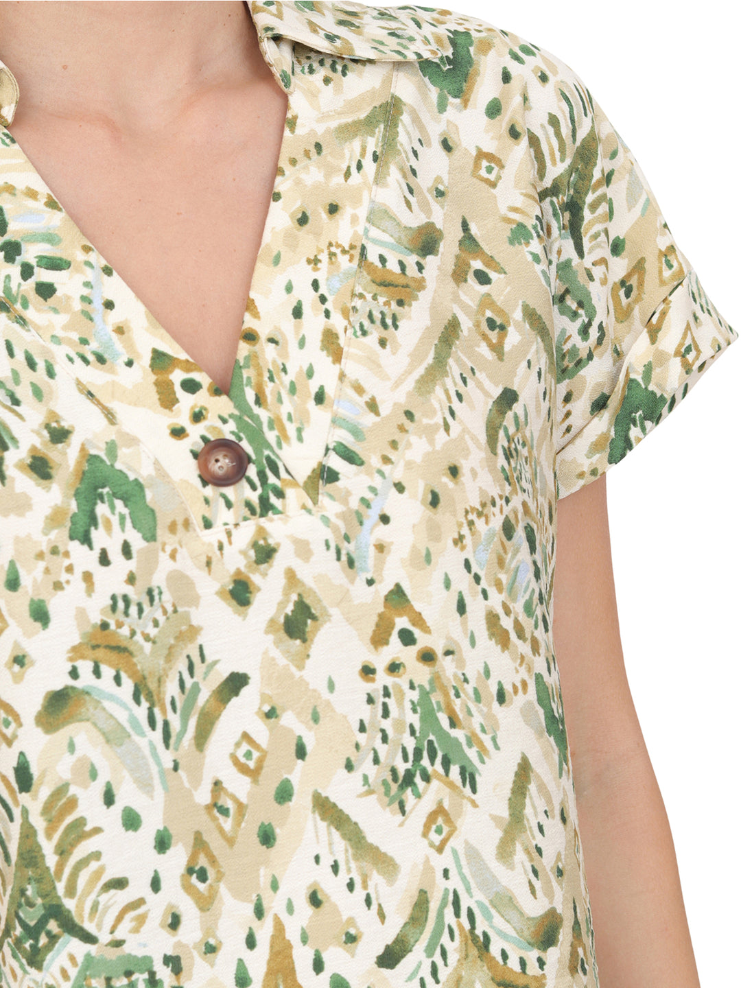 Blusa Cuello V, Manga Corta, Estampada