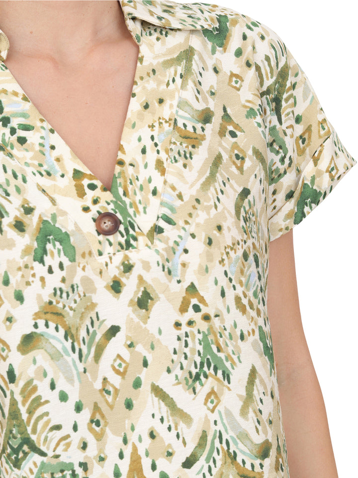 Blusa Cuello V, Manga Corta, Estampada