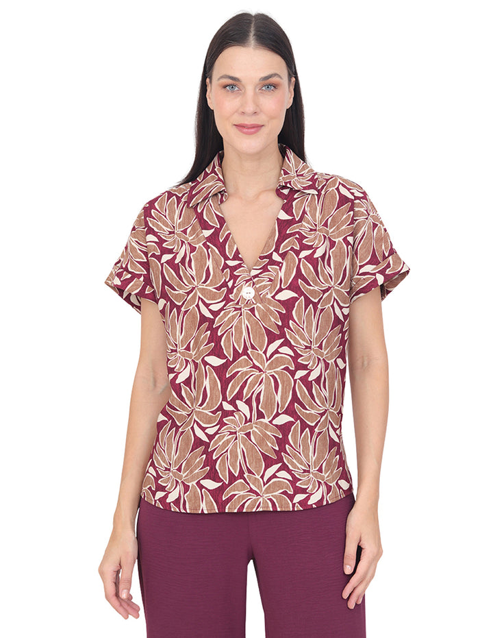 Blusa Cuello V, Manga Corta, Estampada