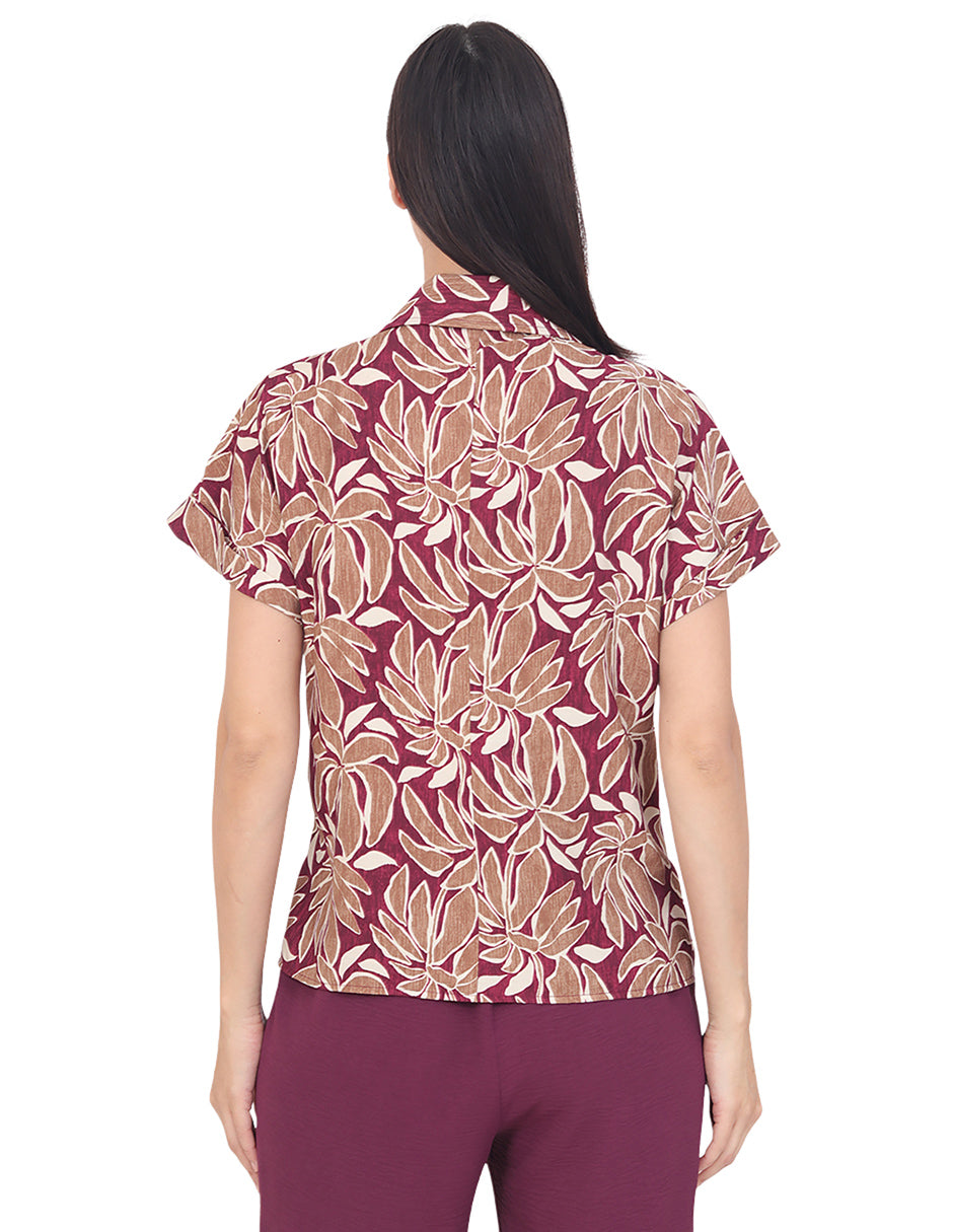 Blusa Cuello V, Manga Corta, Estampada