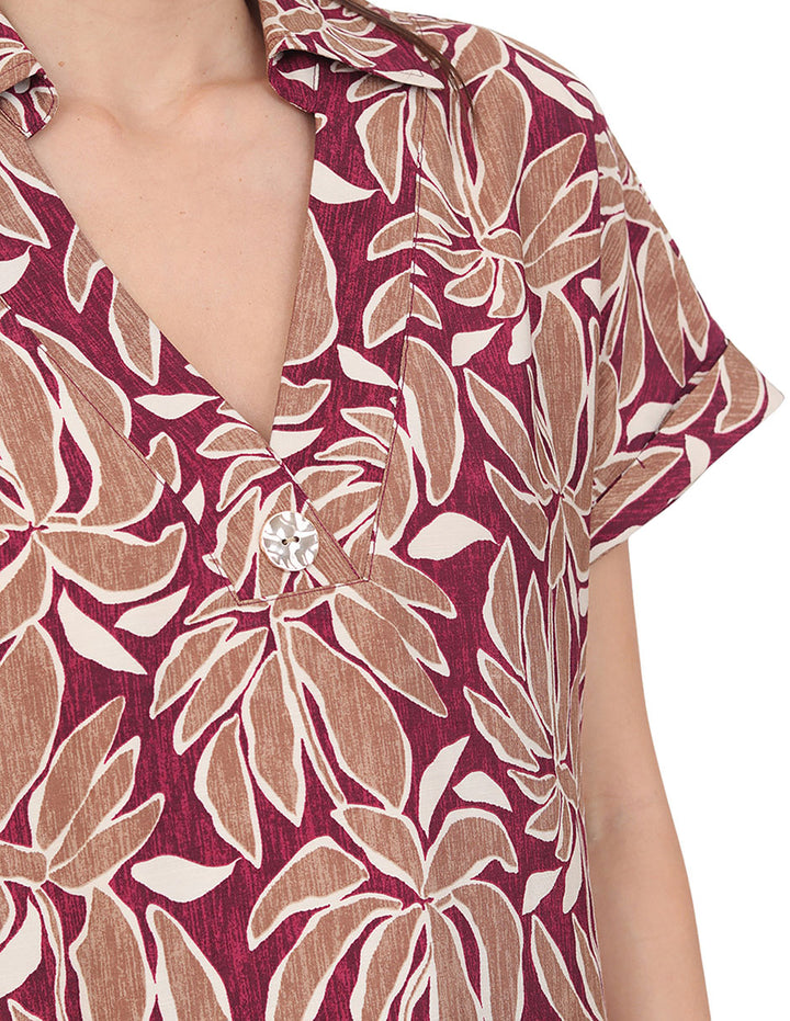 Blusa Cuello V, Manga Corta, Estampada
