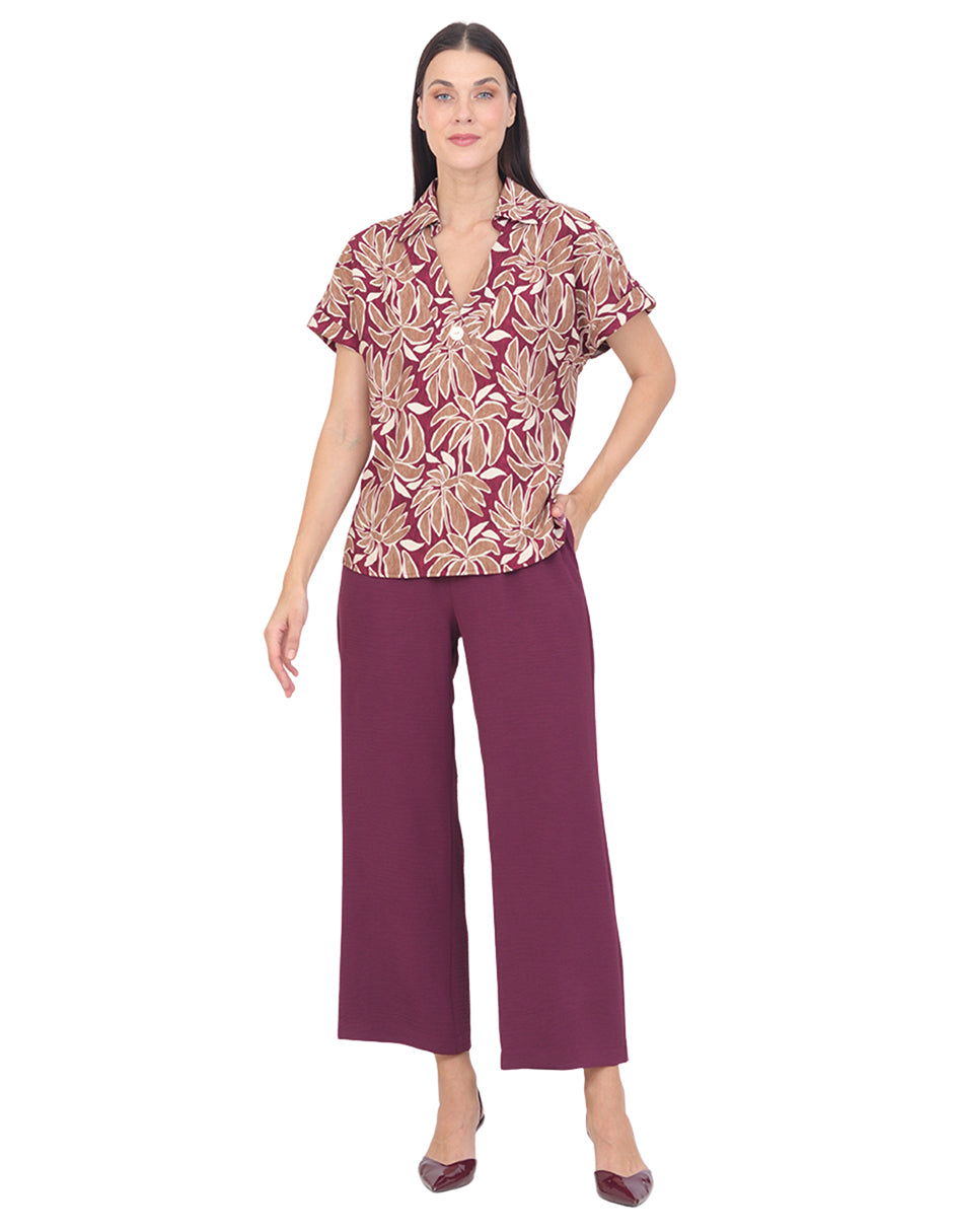 Blusa Cuello V, Manga Corta, Estampada