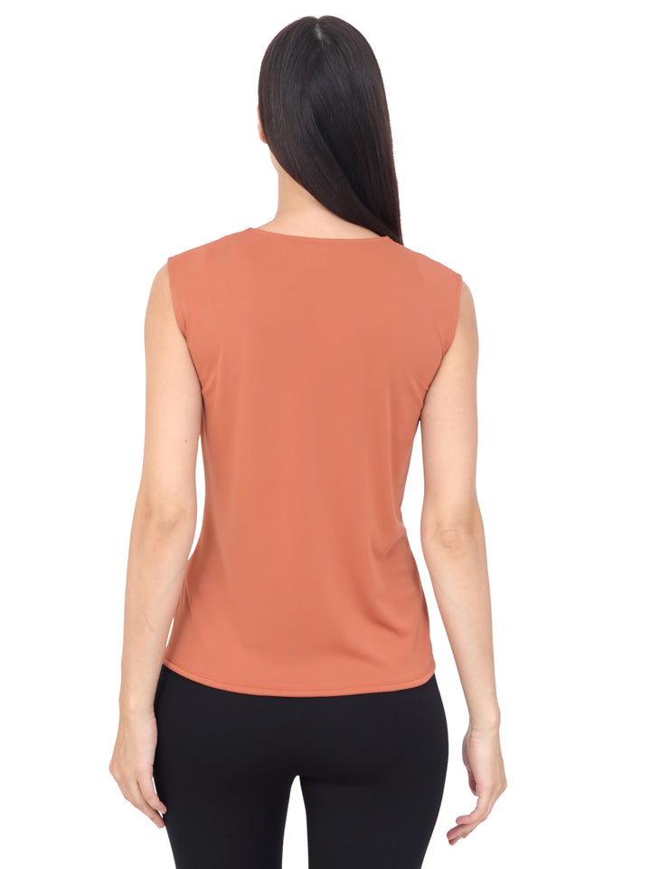 Blusa Cuello V, Con Nudo al Frente, Sin Manga, Liso