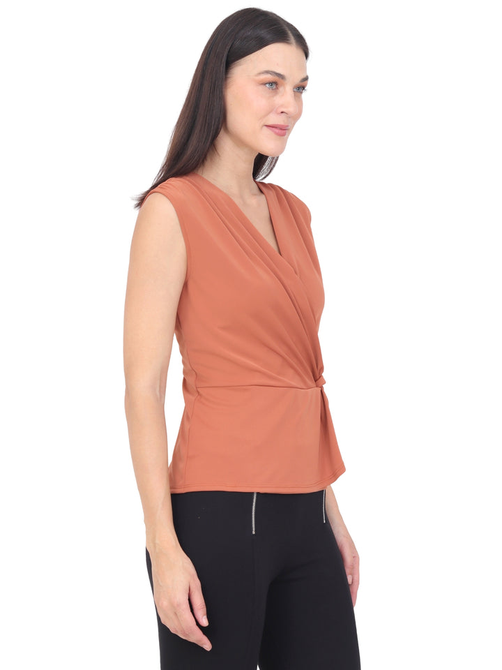 Blusa Cuello V, Con Nudo al Frente, Sin Manga, Liso