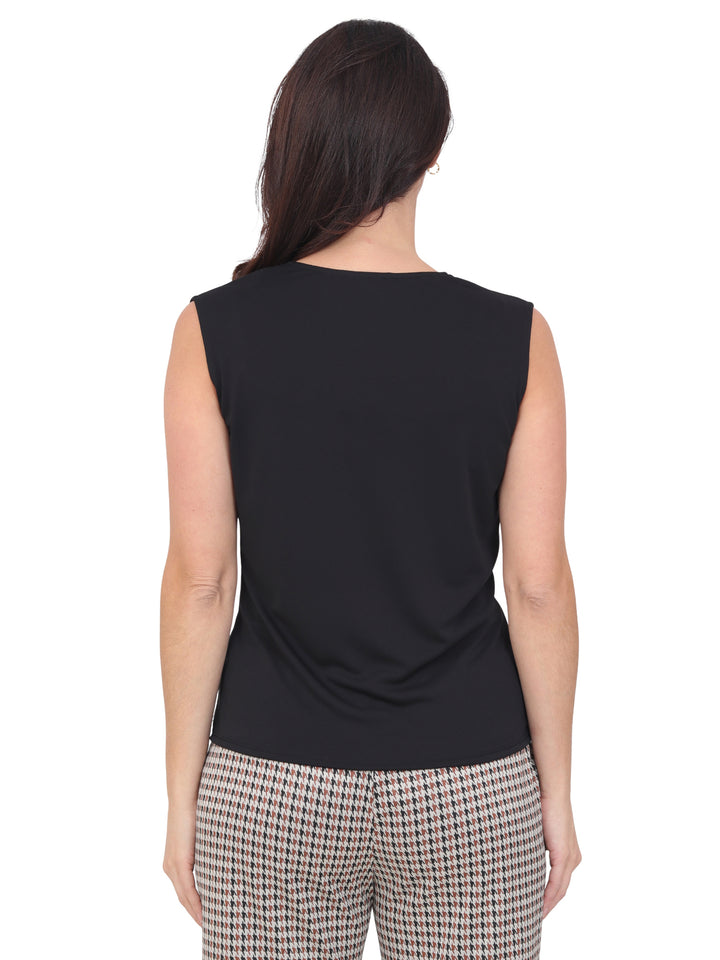 Blusa Cuello V, Con Nudo al Frente, Sin Manga, Liso