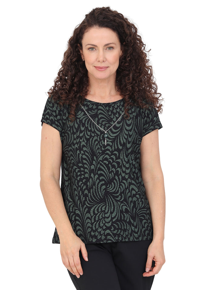 Blusa Cuello Redondo, Manga Corta, Brillos