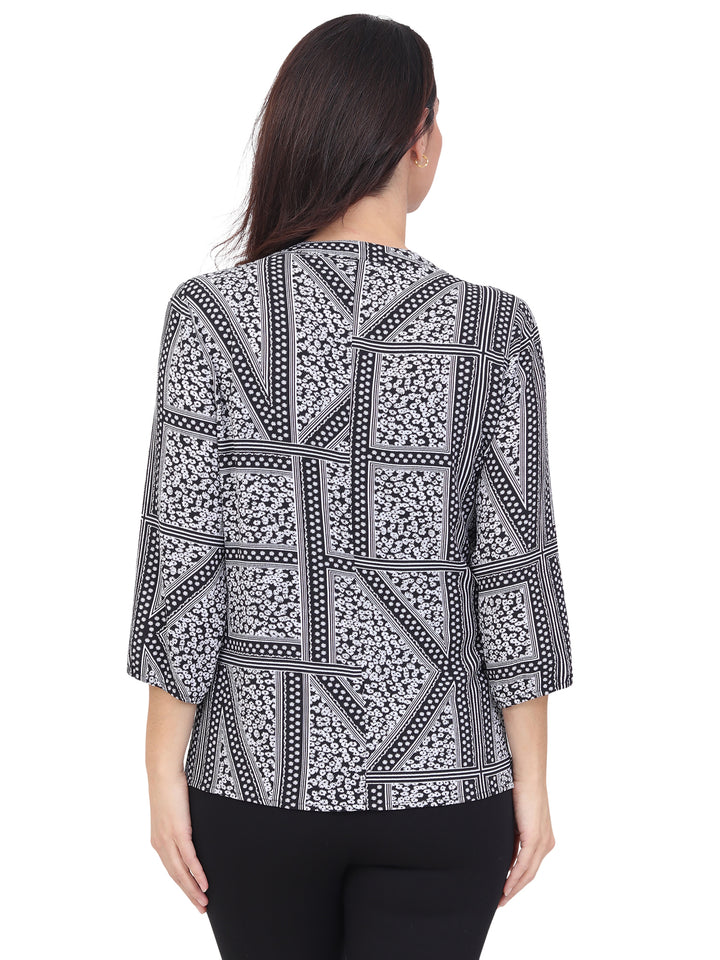Blusa Cuello V, Manga 3/4, Estampada