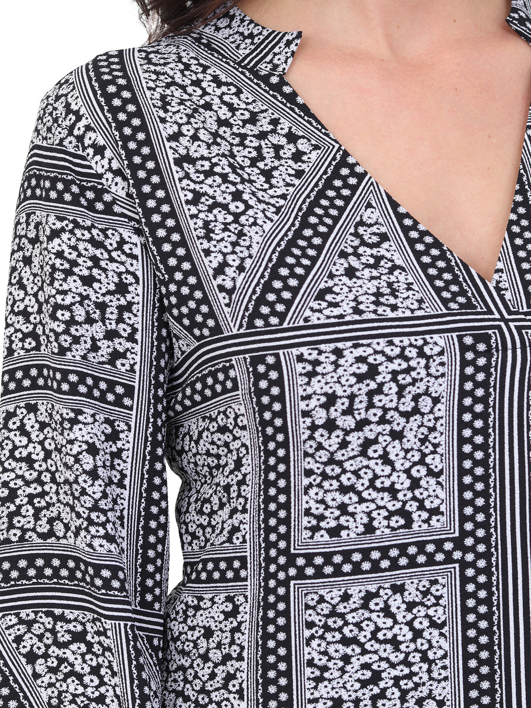 Blusa Cuello V, Manga 3/4, Estampada