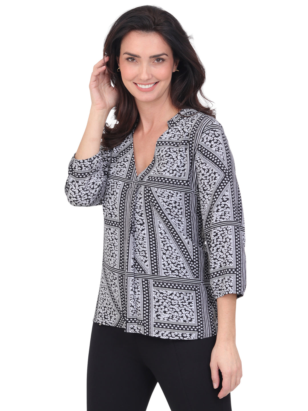 Blusa Cuello V, Manga 3/4, Estampada