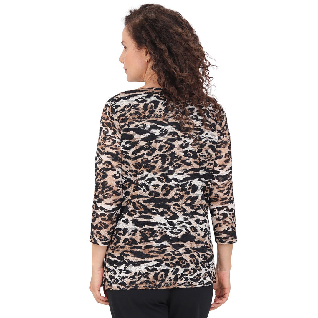 Blusa Cuello Redondo, Manga 3/4, Animal Print