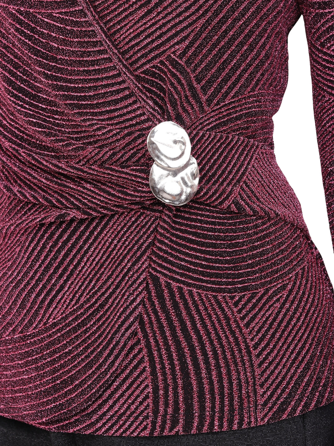 Blusa Cuello V Cruzada, Manga Larga, Brillos