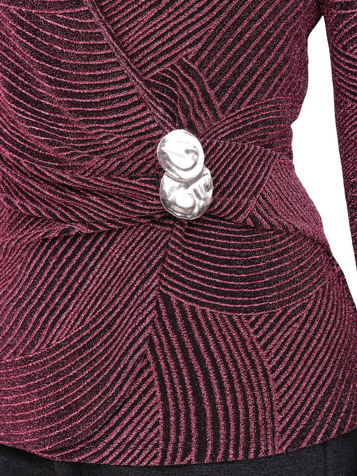 Blusa Cuello V Cruzada, Manga Larga, Brillos