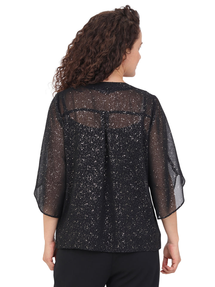 Blusa Cuello V, Manga 3/4 Olán, Brillos