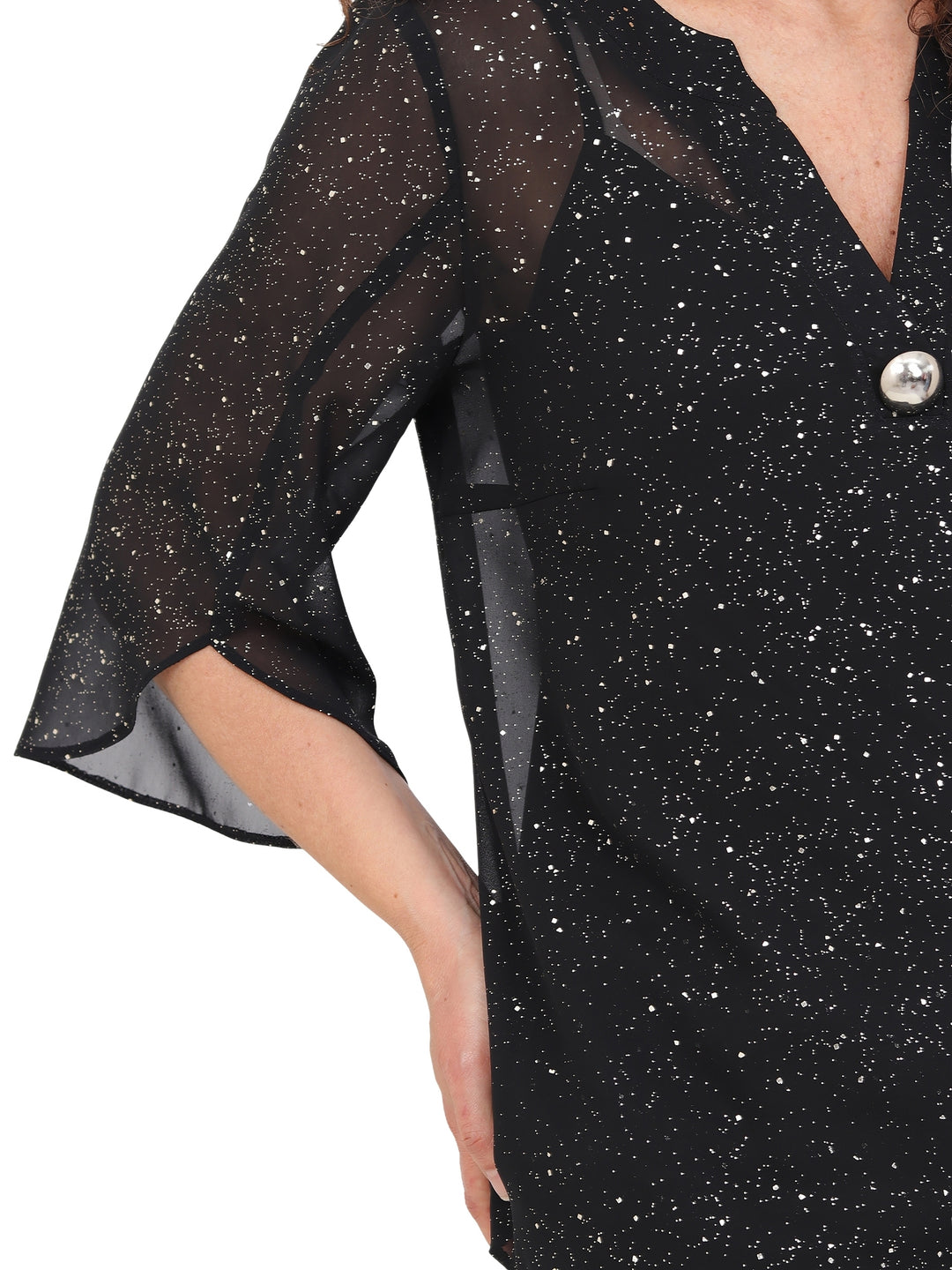 Blusa Cuello V, Manga 3/4 Olán, Brillos
