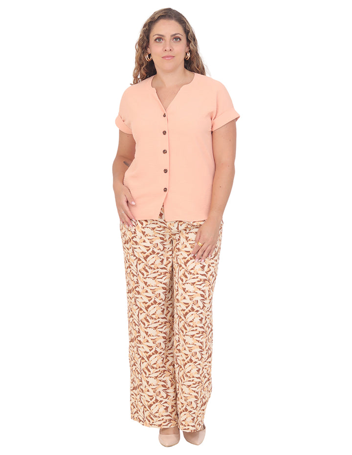 Blusa Cuello V, Manga Corta,Botones al Frente